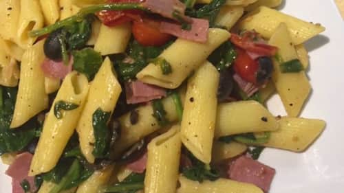 The Curry Cookbook episode 7  Salami Pasta,German Salamai with Black Olives & Spinach
