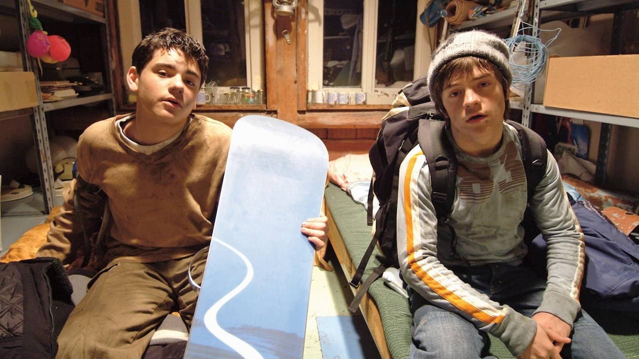 Snowboarders backdrop