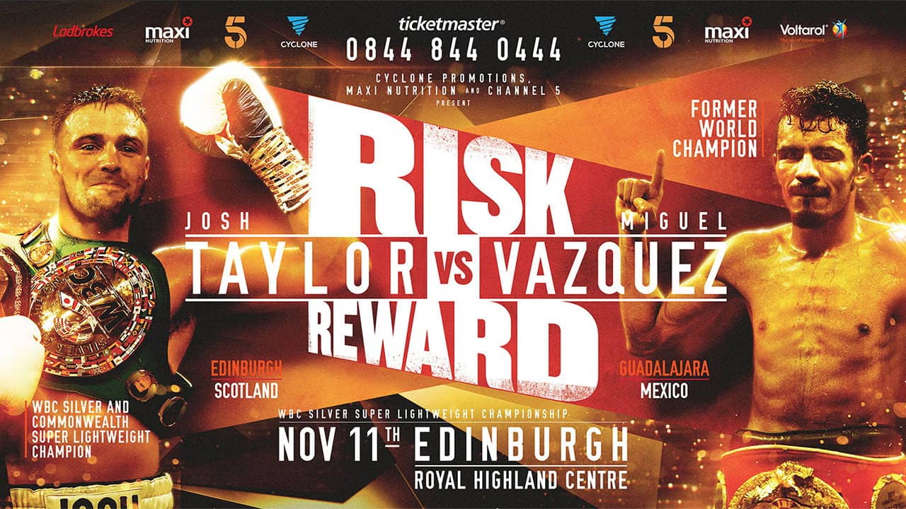 Josh Taylor vs. Miguel Vázquez backdrop