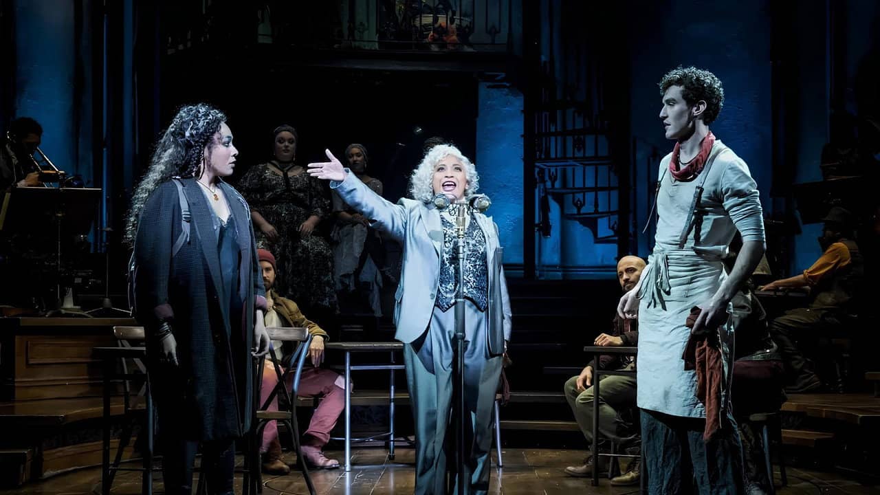 Hadestown West End backdrop